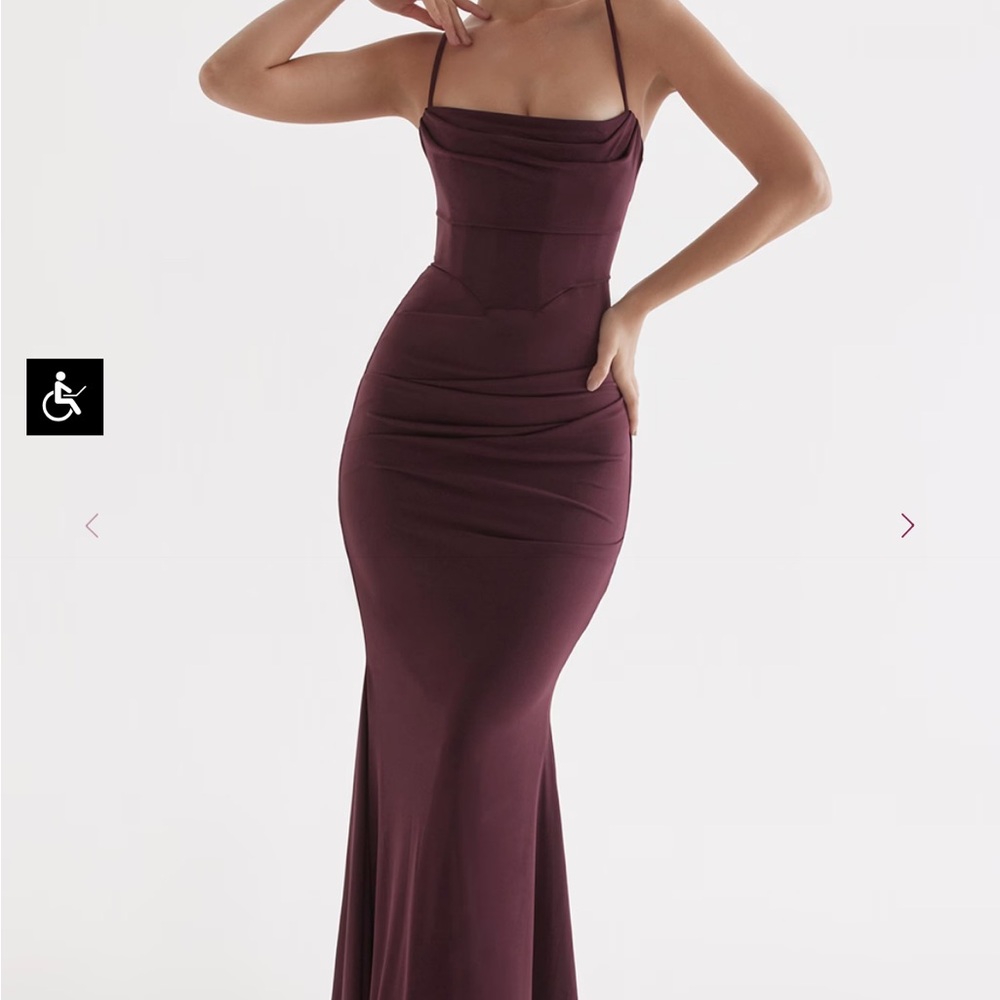 House of Cb MILENA Dark Cherry Corset Maxi Dress | SIZE XS